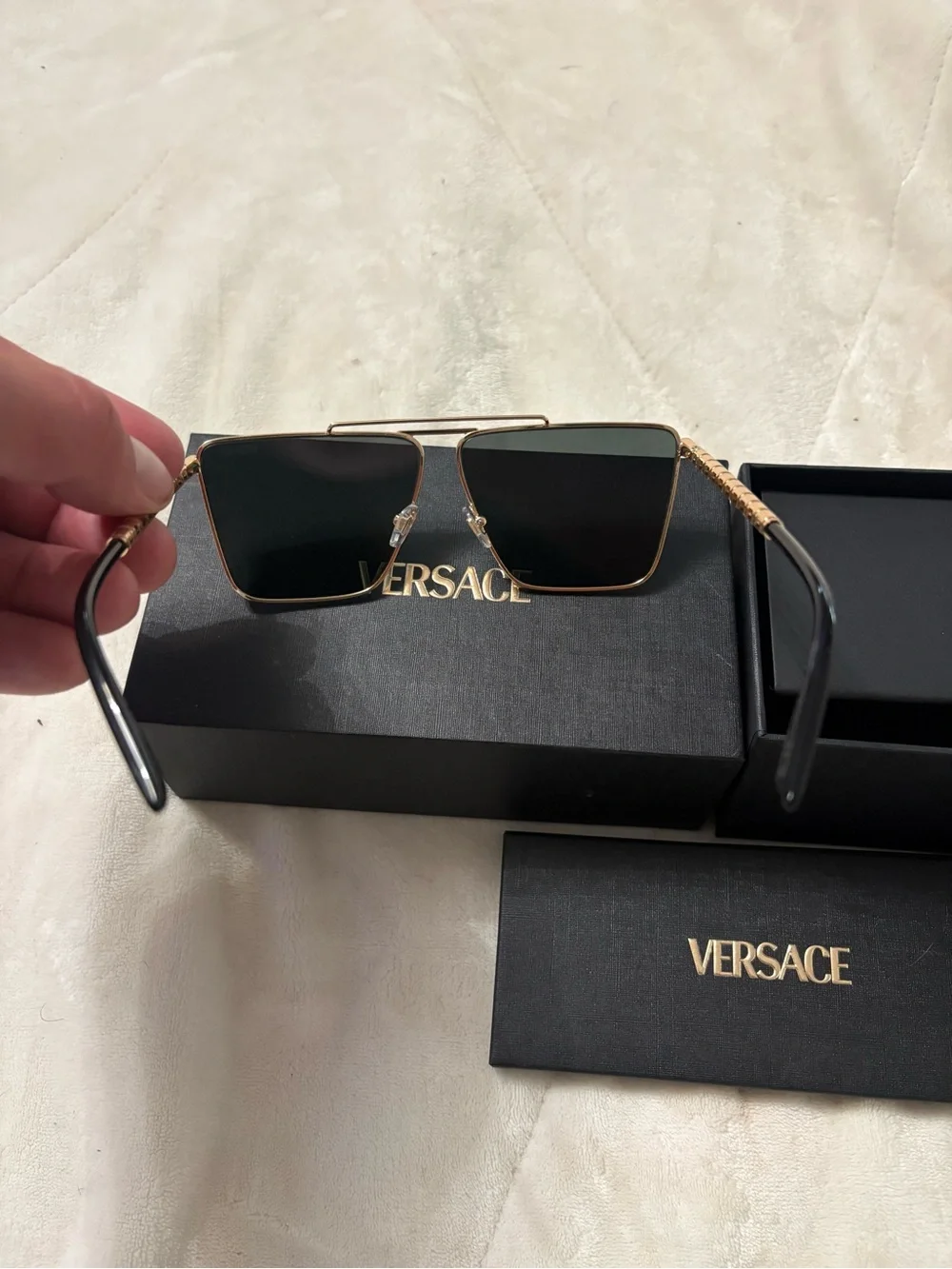 Versace Gold Frame Sunglasses with Dark Green Lenses